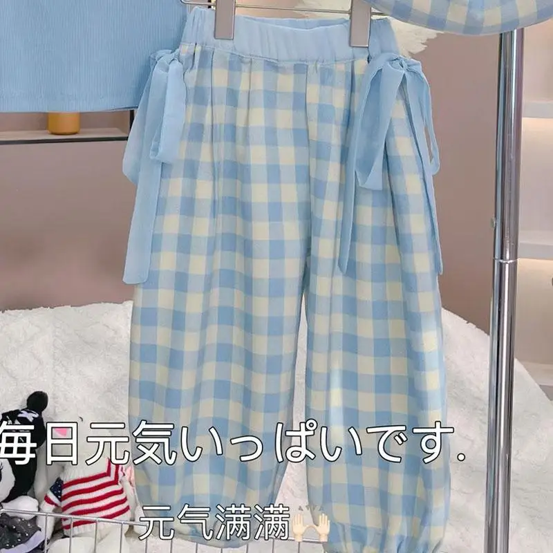 Neue Cartoon Cinna moroll Kinder Bogen Weste Plaid Hosen Mädchen Mode Anzug Casual Tops Hosen Sommer Kinder Kleidung Mädchen Geschenk