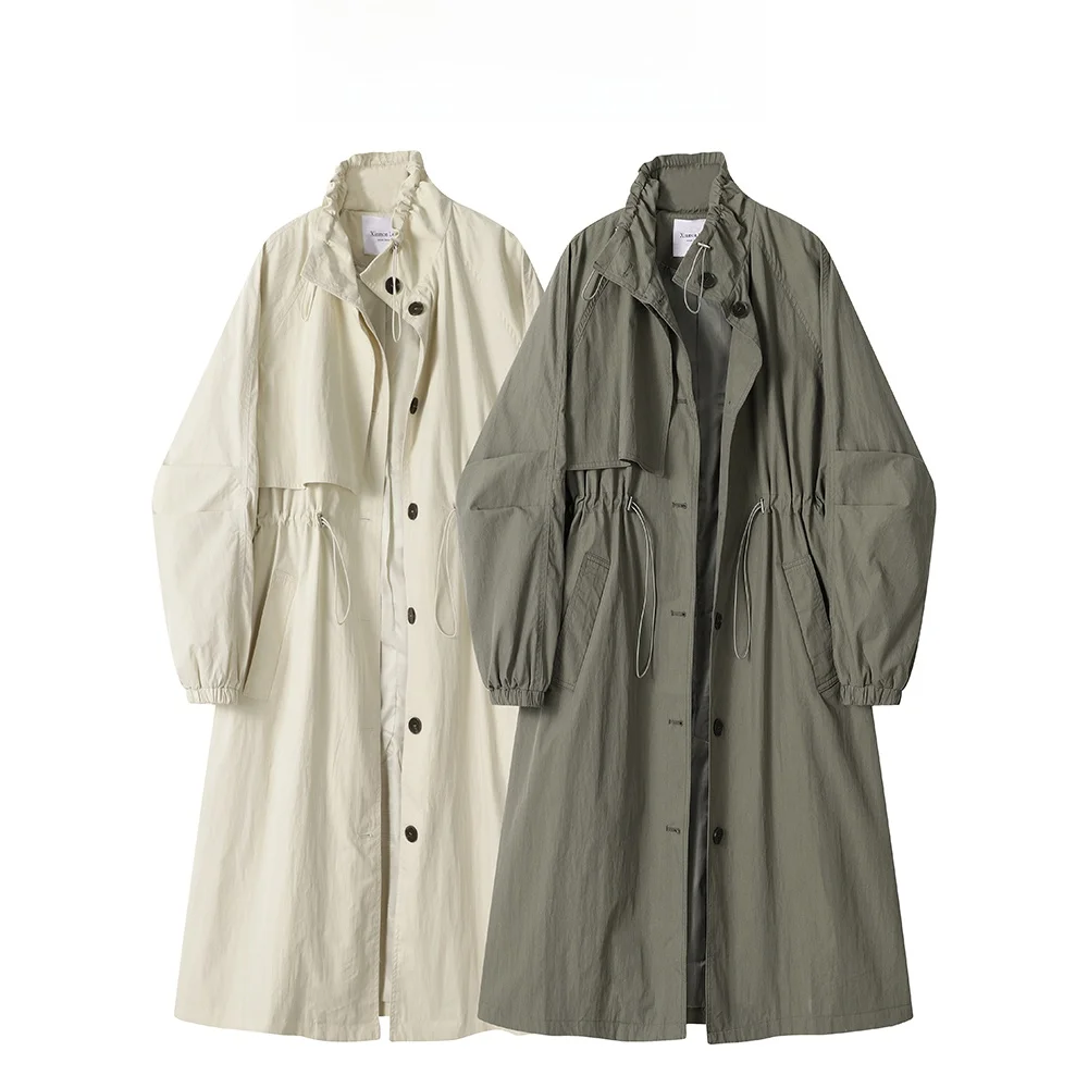

Casual Loose Korean Sle Women's Autumn Winter Long Coat Vintage Briti Design Windbreaker Jaet Collar Single Button