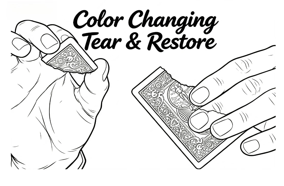 Color Changing Tear & Restore Close Up Magic Tricks Props Illusions Gimmick Visual Magician Fun Torn Card Restore Changes Color