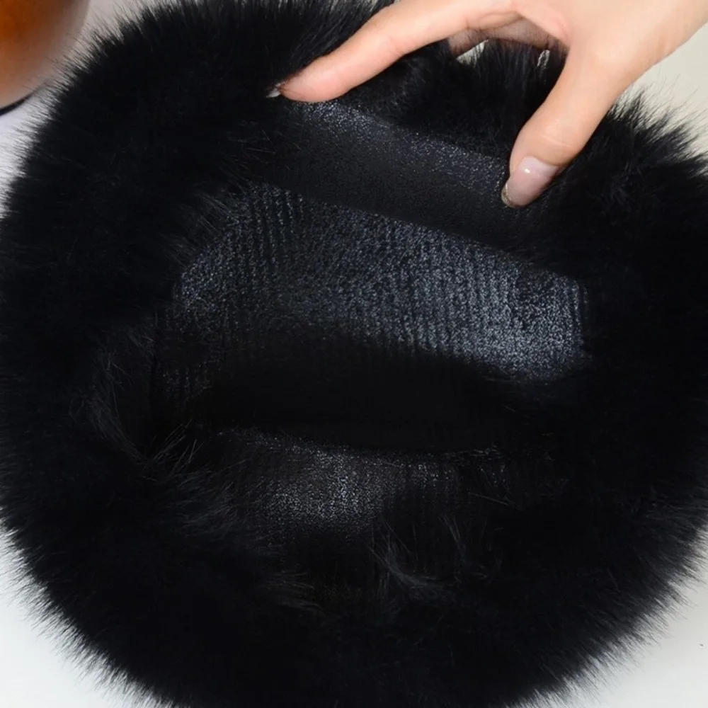 Chrismas Gifts Russian Style Faux Fur Hat Thick Faux Fox Fur Flat Cap Windproof Round Top Snow Ski Cap Women