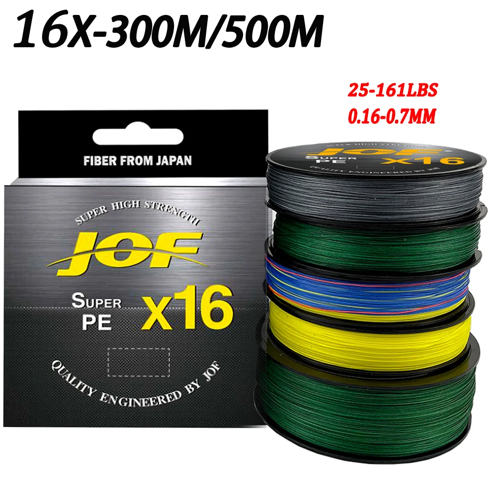 JOF 16 Strands PE Fishing Lines 300m 500m 25-161LB Braided Multifilament Anti-bite Fishing Wire Smooth & Strong For Carp Fishing