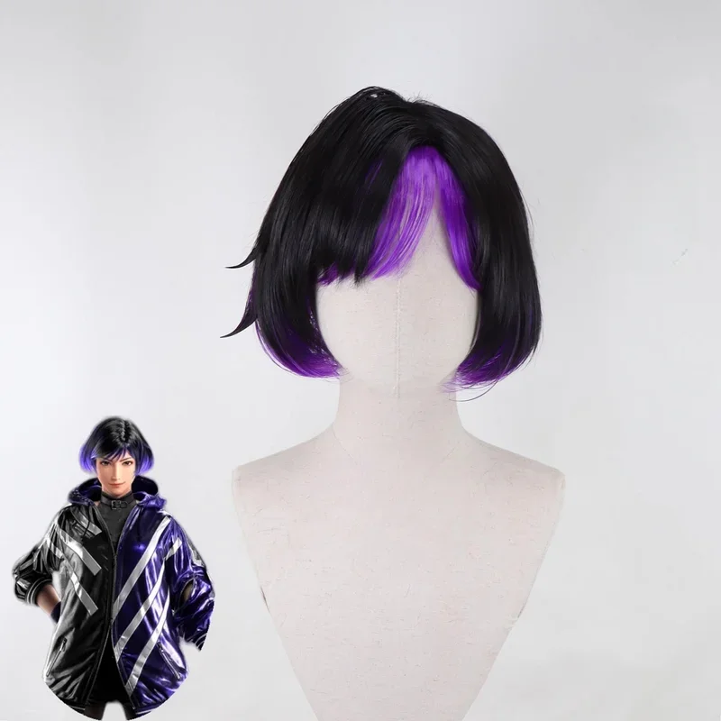 SIGN 8 Reina Cosplay Costume Headwear Prop Wig Black Purple Color Blocking Short Hair