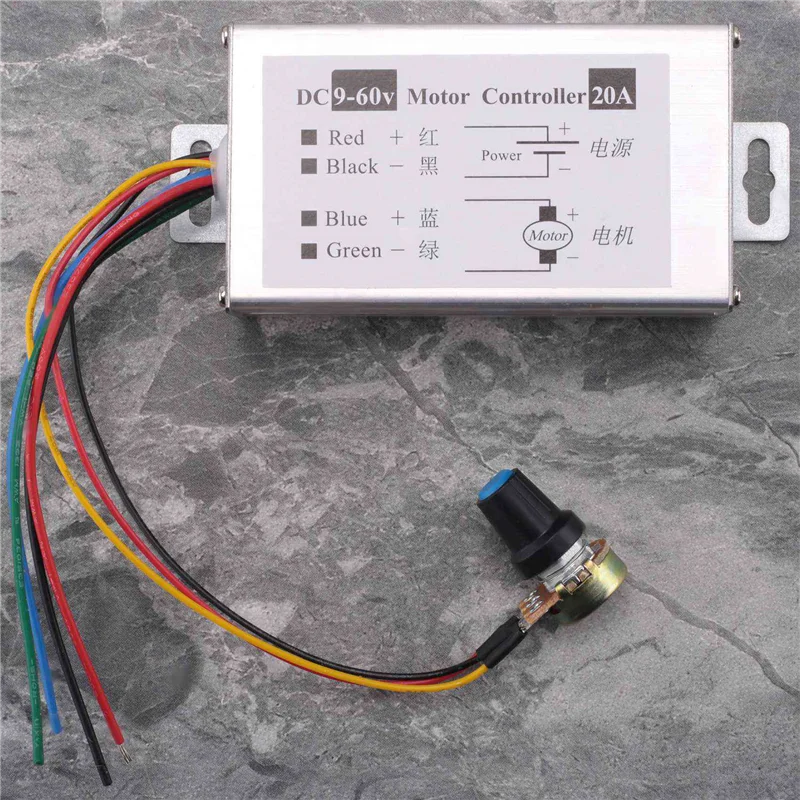 

GROCE-5X Контроллер скорости двигателя DC9V 12V 24V 48V 60V 20A ШИМ-регулятор скорости двигателя Драйвер регулятора 0-1200W Регулируемый