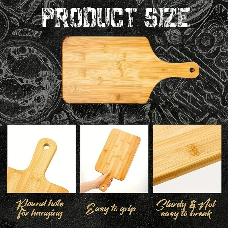 1/2pcs Wooden Cutting Board with Handle Bamboo Wood Serving Kitchen Chopping Board for Pizza Bread Cheese Charcuterie Vegetables