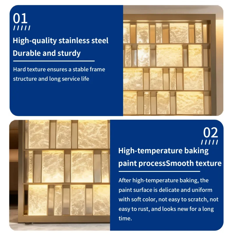 custom.Luxury Metal Room Divider Stainless Steel Frame Glass Partitions With Light Home Living Room Hotel Lobby Partition De