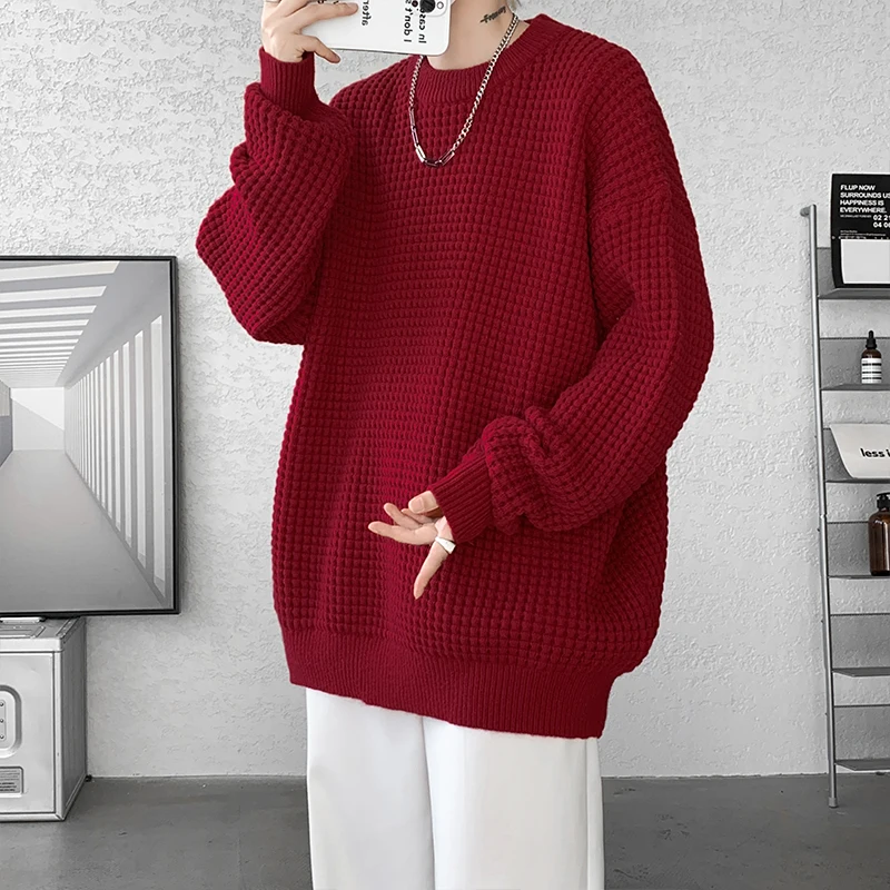 New Year Sweaters Korean Fashion O-neck Quality Texture Sweaters Men Autumn Street Wear Mens Knitted Sweater Men Pullovers