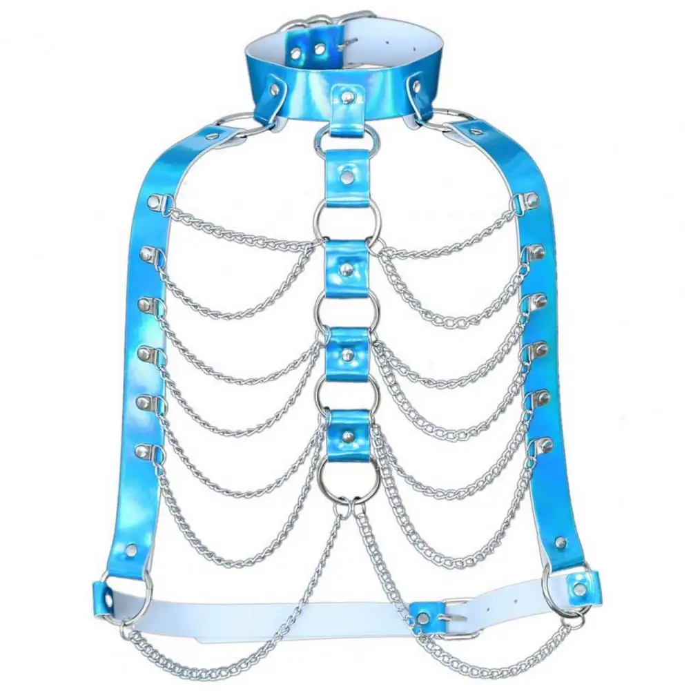 

Adjustable Chest Belt Sparkling Faux Leather Body Chain Harness Top for Women Punk Festival Outfit with Waist Chest Chains Faux