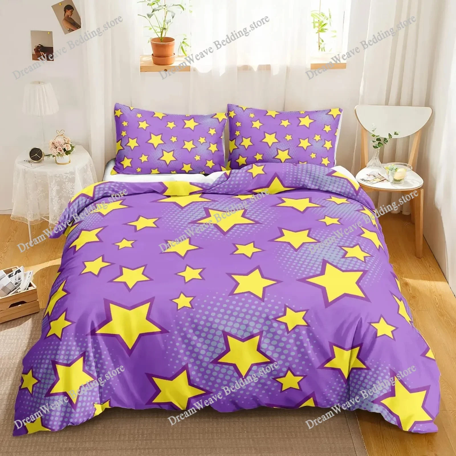 Star Printed Bedding Set Queen Size Galaxy Duvet Cover Set Boy Fantasy Universe Comforter Cover Ultra-Soft Polyester Quilt Cover