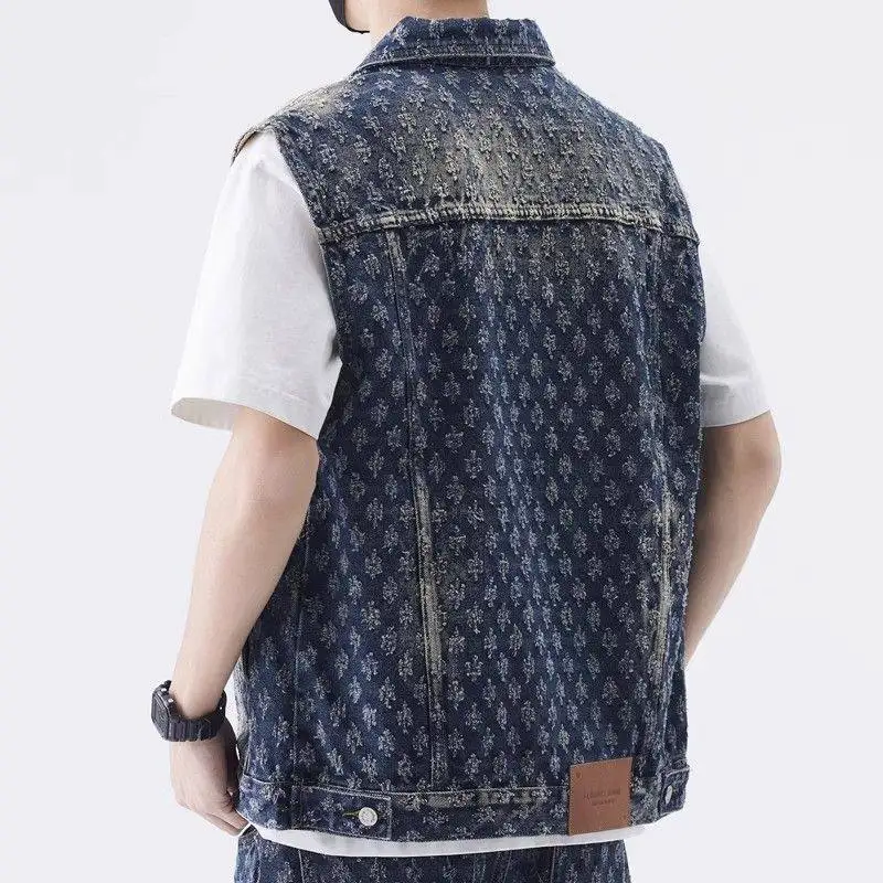 Summer New Fashion Trend Denim Vest Stylish Tank Top American High Street Loose Casual Youth Popular Jacket for Men