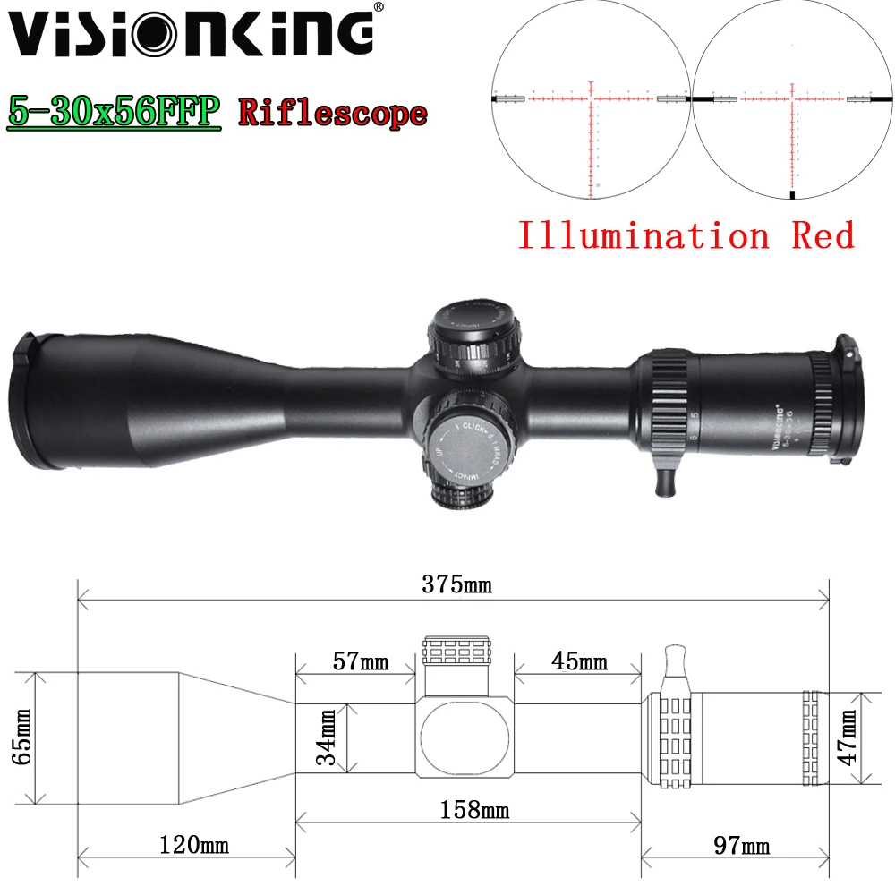 Visionking Heavy Duty 5-30x56 FFP Hunting Riflescope FMC First Focal Plane Rifle Long Range 34mm Tube Side Focus Tactical Sight