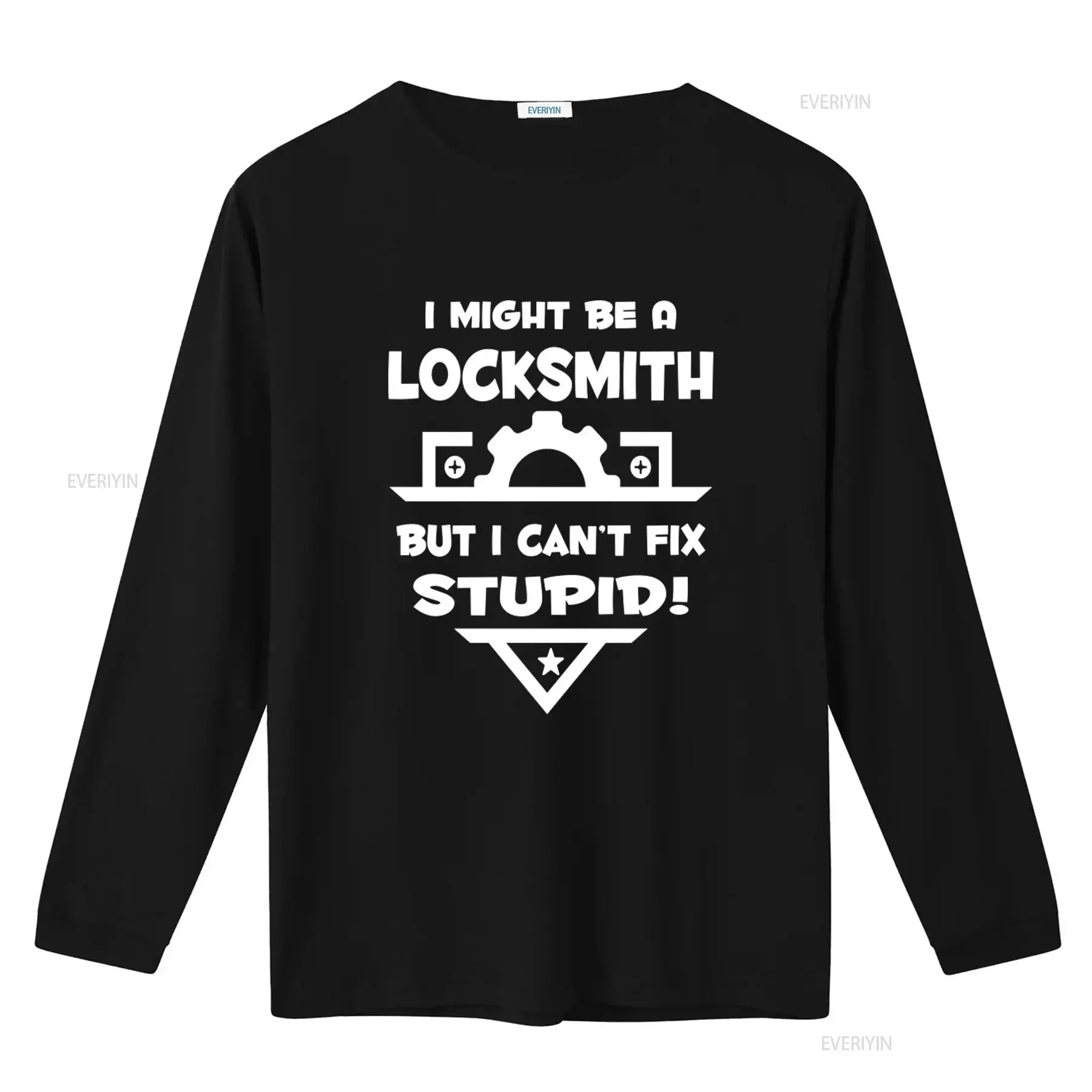 Mens Black Cotton T Shirt I Might Be A Locksmith But Can't Fix Stupid Security Alarms Engineer Electrician Plumber Keys Design
