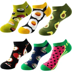 6 Pairs Cartoon Fruit Funny Socks Women Men Cute Ankle Slipper Socks Aesthetic Printing Summer Short Sports Socks Cotton NO-Show