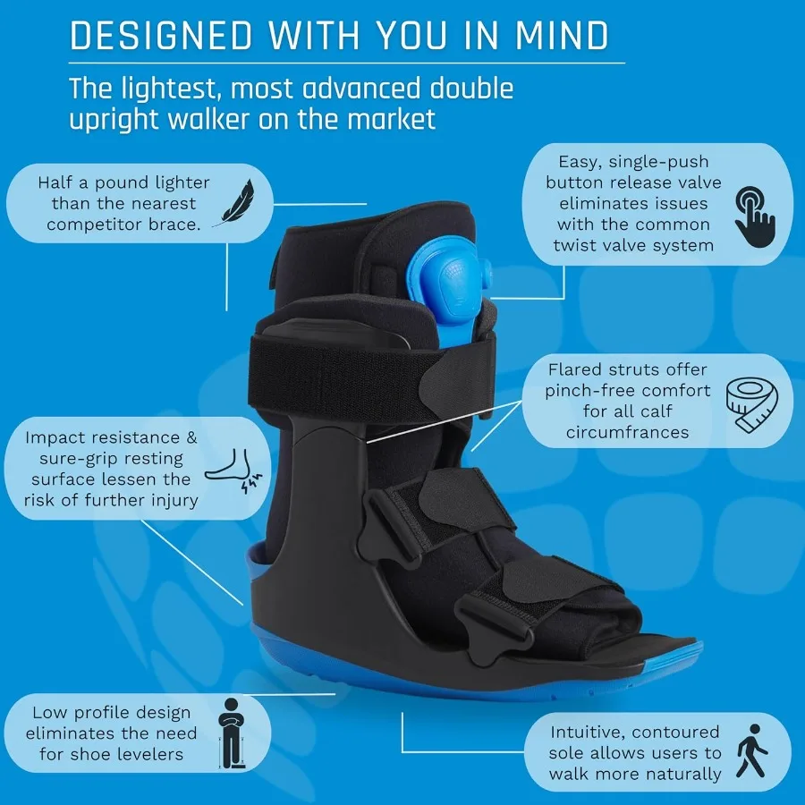 Gen 2 Pneumatic Walking Boot - Lightweight Low Profile CAM Walker Boot - Premium Medical Boot for Foot Injuries Ankle Sprains F