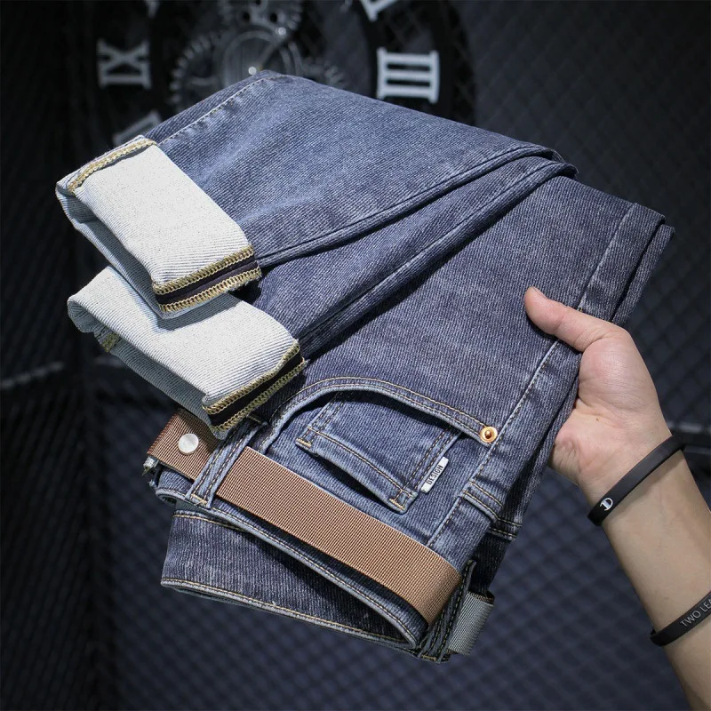 High-End Twill Retro Blue Jeans Men's Spring and Autumn Korean Style Trendy Casual All-Matching Slim Fit Long Skinny Pants