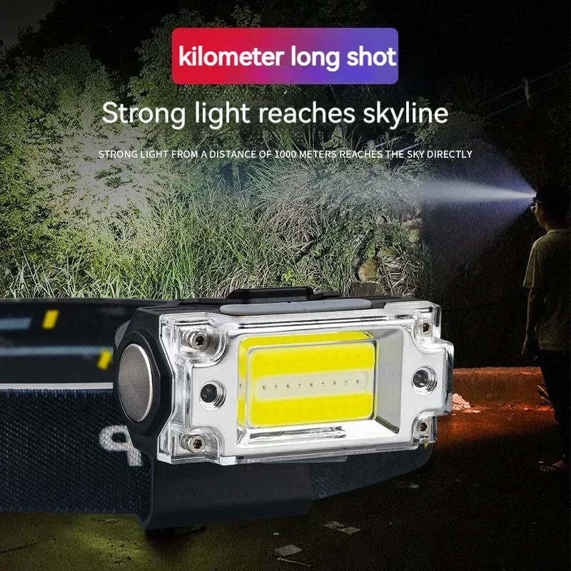 

Smart Sensor LED Headlamp COB High Brightness Outdoor Work Light 5 Mode Dimmable Camping Head Torch Portable Hat Clip Flashlight