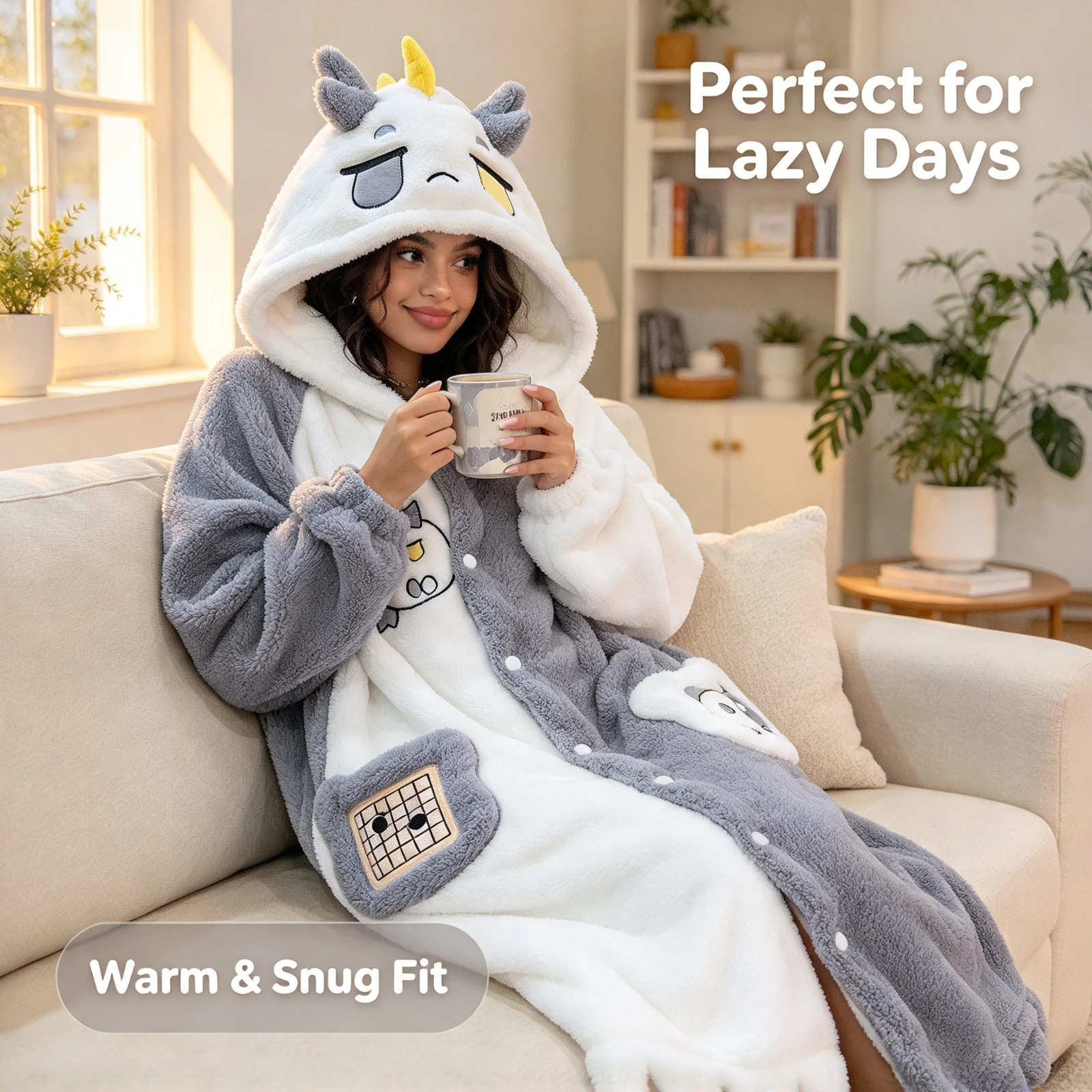 Arknights Cute Dragon Hooded Robe Coral Fleece Plush Pajamas Thickened Winter Onesie Unisex Sleepwear Cosplay Costume Homewear