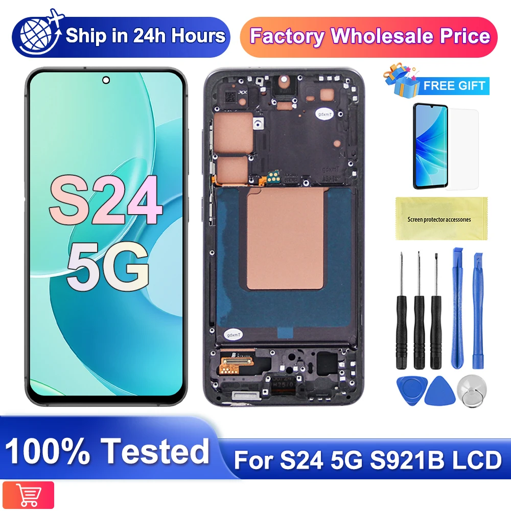 tft-for-samsung-galaxy-s24-5g-lcd-display-touch-screen-digitizer-replacement-parts-for-samsung-s24-4g-sm-s921b-s921u-with-frame
