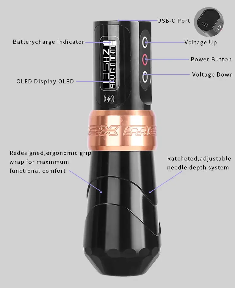 ماكينات قلم وشم دوارة لاسلكية ، ماكينة مكياج دائمة احترافية ، شاشة LCD ، محرك بدون كور