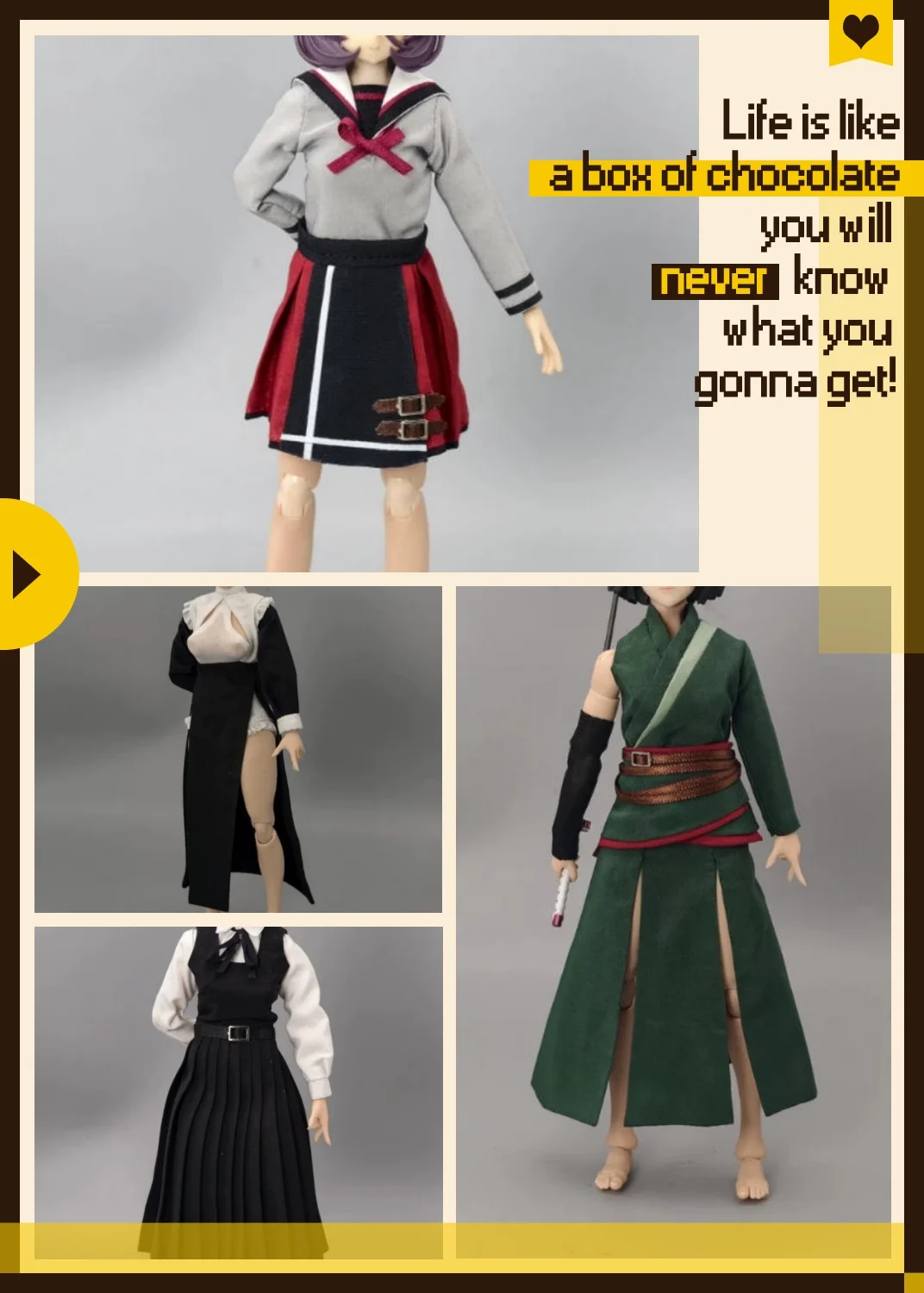 

【Clothing Only】Handmade 1/12 Shirt Dress School Uniform Martial Arts Warrior Uniform Robe Fit 6inchs Romankey Action Figure