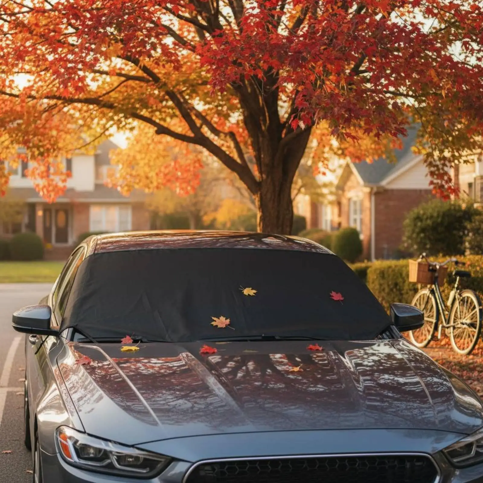 Reversible Car Windshield Cover Dustproof Front Window Leaf Blocker Outdoor Accessory for Windshield Camping