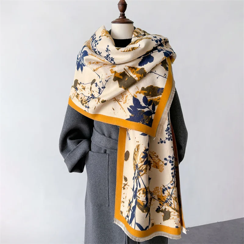 2024 Floral Pashmina Shawl Warm Cashmere Scarf for Women Luxury Winter Thick Blanket Bufanda Female Wrap Bandana Echarpe Poncho