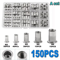 150PCS Aluminum Rivet Nut Kit M3 M4 M5 M6 M8 Threaded Insert Nuts Heavy Duty Fasteners for Sheet Metal Woodworking Automotive