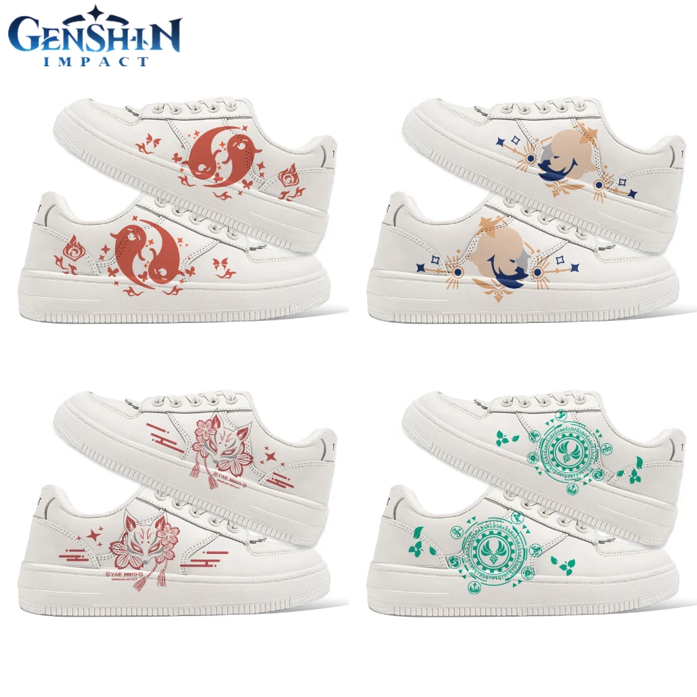 Genshin Impact Cosplay Sneakers Anime Figure Zhongli Paimon Klee Hu Tao Casual Off White Shoes Women Flat Platform Sports Shoes