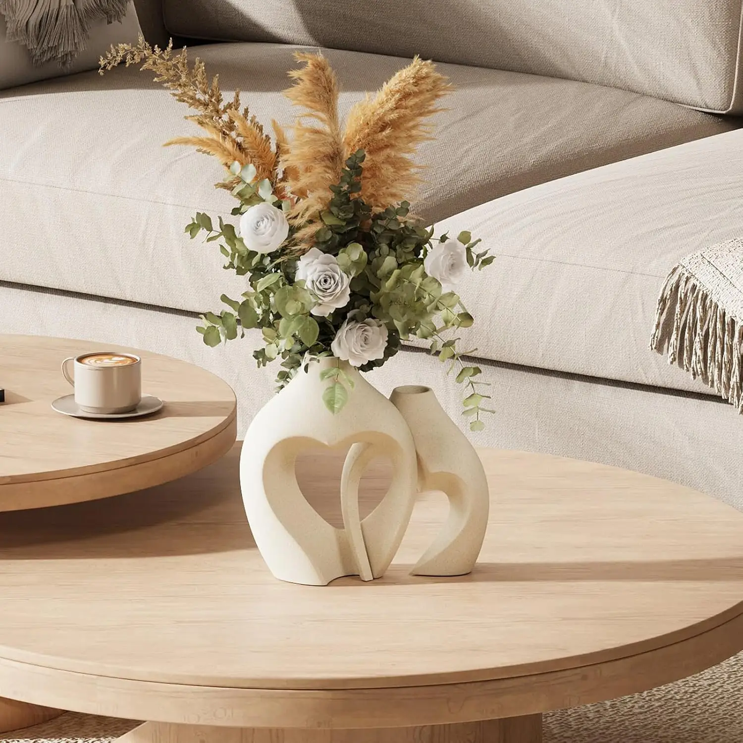 

Набор из 2-х керамических ваз в форме сердца — скандинавский минималистичный стиль для стола, свадьбы и домашнего декора