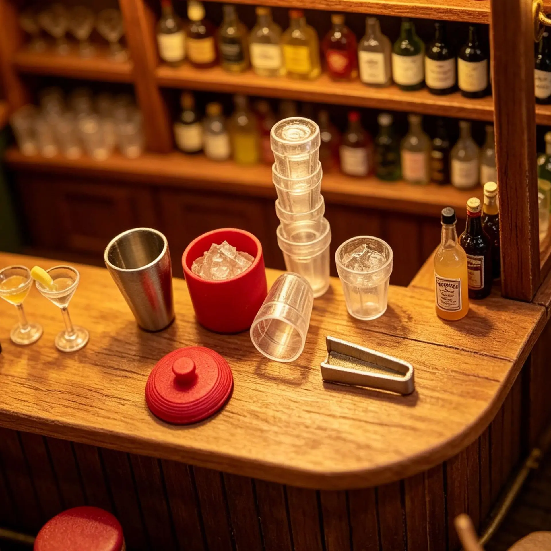 

Mini Bar Accessory Set,Mini Cocktail Glasses&Shaker Model,Miniature Drinkware for Pub Scene Diorama,Pretend Play&Dollhouse Scene