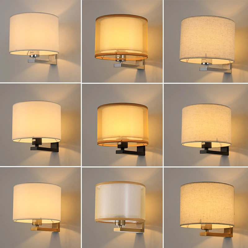 

Modern Nordic Simple LED Wall Lamp Indoor American Style Fabric Lampshade Bedroom Bedside Lamp Living Room Decor Lights Fixture