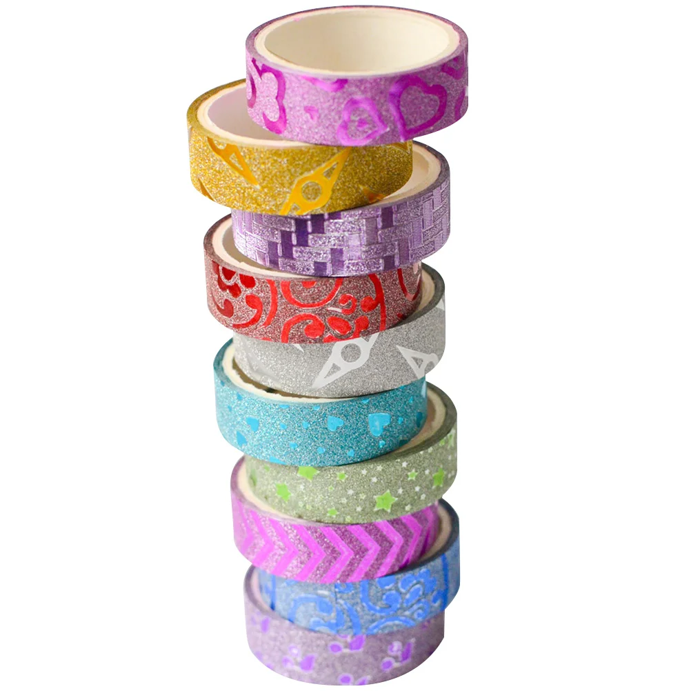 10Pcs Flashy Decorative Tape Set Colorful Patterned DIY Masking for Craft Projects Scrapbook Calendar Organizer Glitter Tape