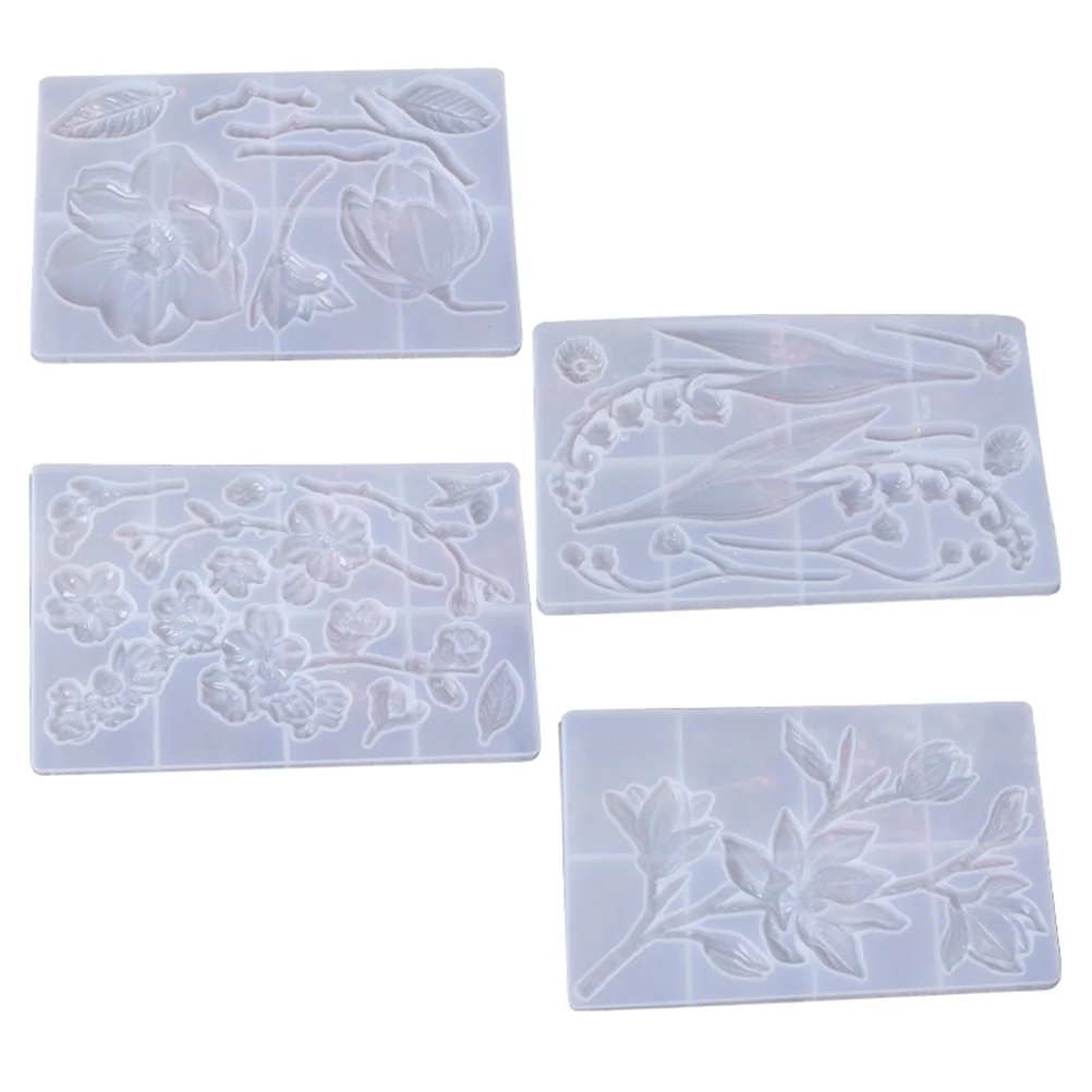 4 Pcs Refine Crystal Resin Flower Molds Silica Gel Epoxy Silicone Mold for Handmade Projects Non Stick Recyclable
