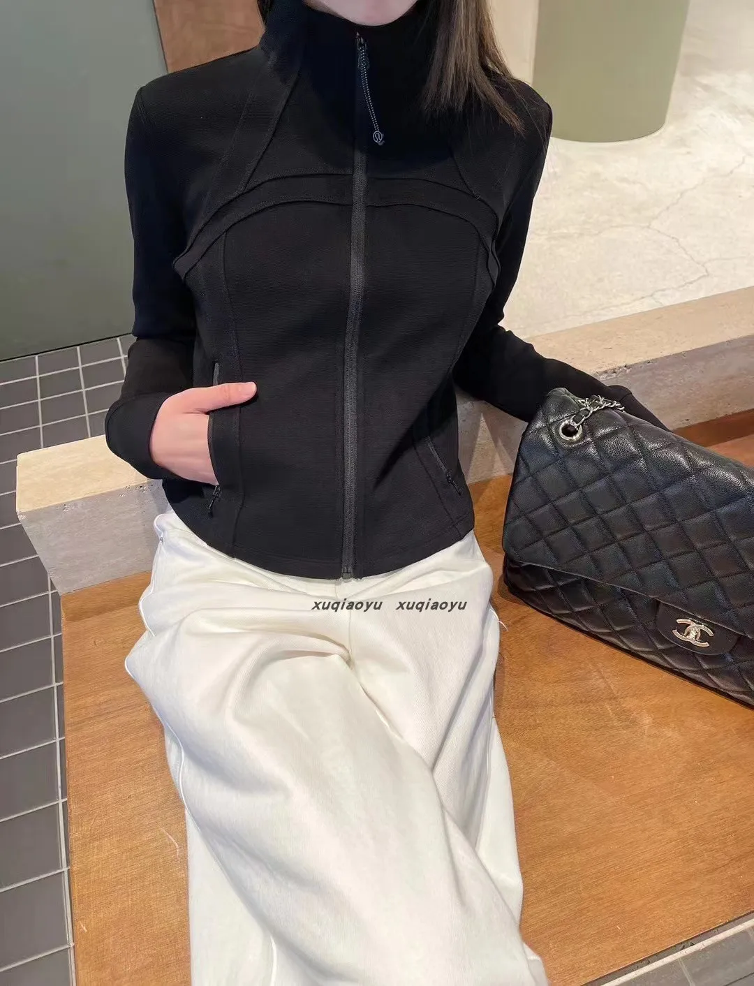 

Slim Fit Yoga Fitn Jaet Autumn Winter Sweatirt Stand Collar 024andmore High Elastici Apparent Thin Spor Texture