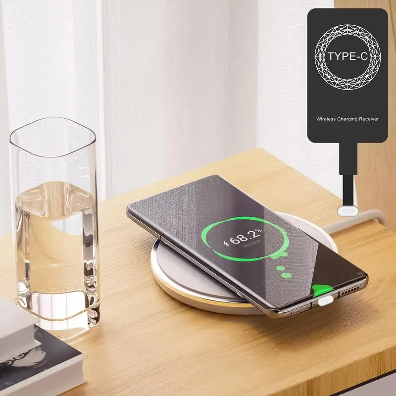 Wireless Charger Receiver Type C Fast Wireless Charging Adapter Slim Receiver Adapter Phone Wireless Charge Safe Effective