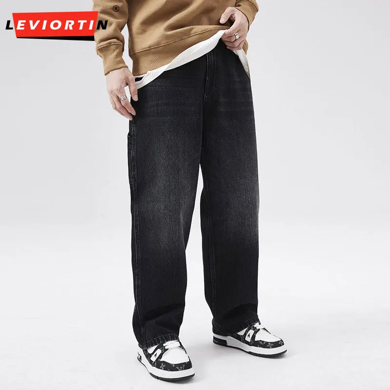 Retro Men\'s Denim Pants Autumn High Street Wide Leg Loose Denim Pants Fashionable Ripped loose Straight Leg Jeans Y2K Clothing