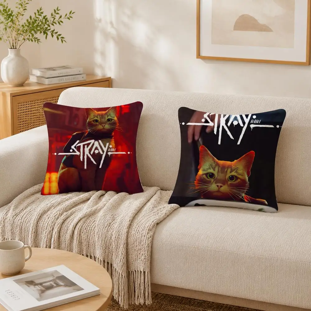 Video Game S-Stray Cushion Cover Plush Decorative Pillow Case With Hidden Zipper Cutecore Room Decor For Home