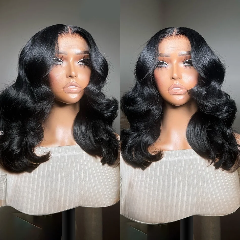 ショートボブ実体波ウィッグ 230% 密度 13x4 透明レースフロント 100% 人毛ウィッグルーズウェーブフロントウィッグブラジル人 12 18 インチ