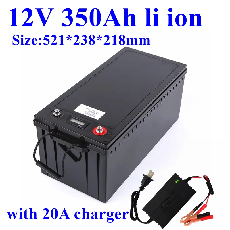 Waterproof 12V 350AH lithium ion battery for 12V backup power motorhome Solar energy UPS+ 20A Charger