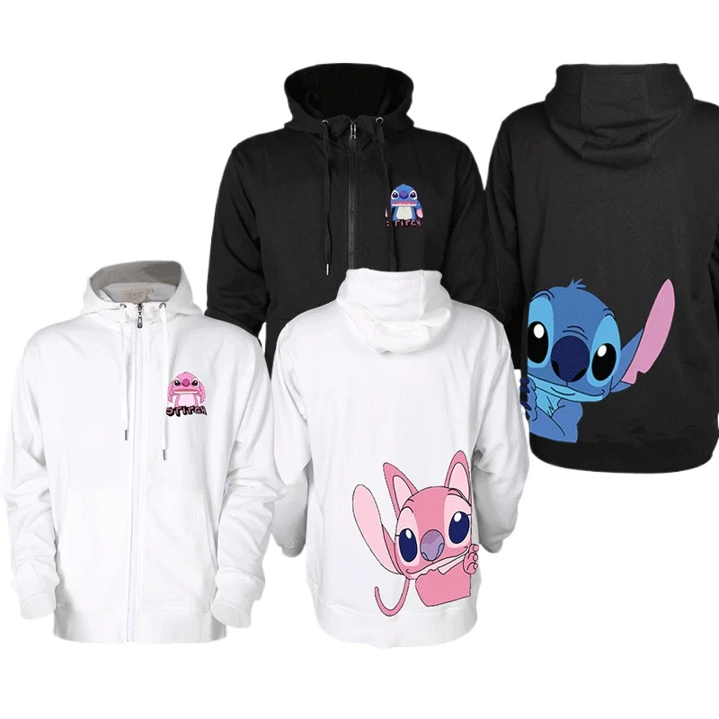 Cartoon style Disney fashion hooded sweatshirt jacket, Stitch hooded cardigan jacket, couple\'s zipper hooded sweatshirt