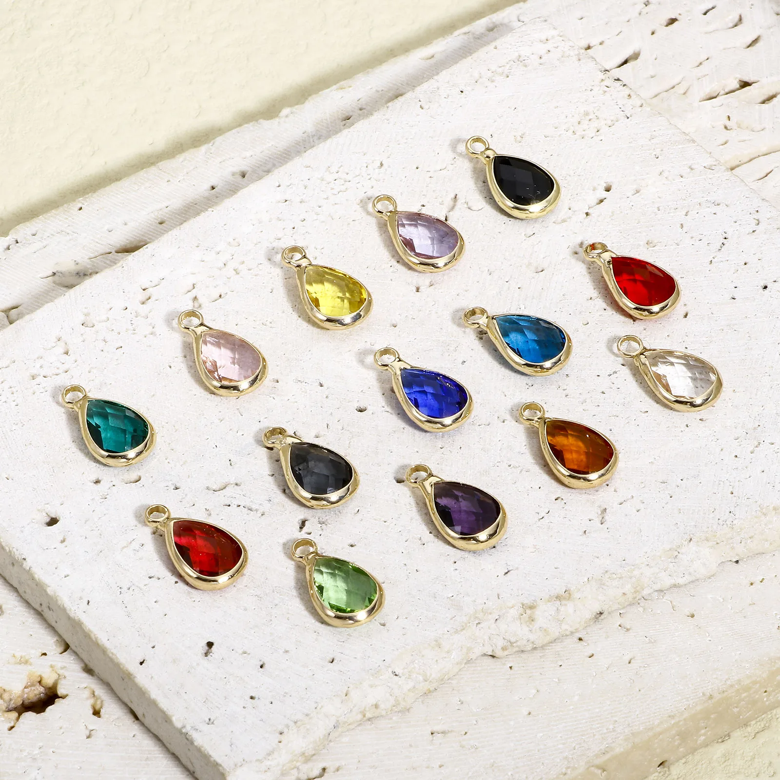 5PCs Glass Birthstone Charms For Jewlery Making Drop Shaped Faceted Rhinestone Pendants Diy Necklace Earrings Findings 14x8mm