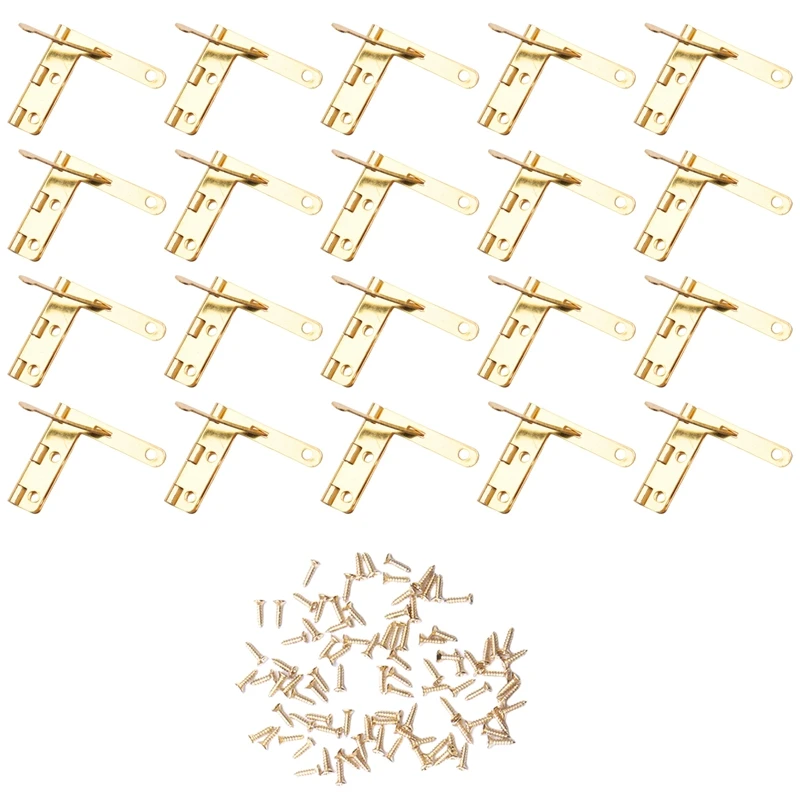 20 PCS 90° Spring Hinge Tenon Hole Support Tool, Suitable For Small Jewelry Wine Clock Door (Gold)