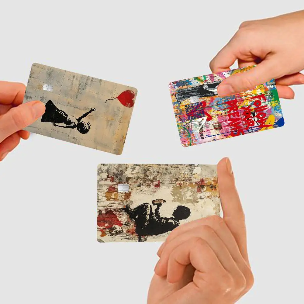 Banksy Street Graffiti 4pcs 1Set of VISA credit card subway access card waterproof stickers