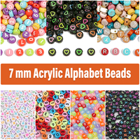 7mm Alphabet Acrylic Beads for Jewelry Making - Round Flat Letters Numbers DIY Craft Beads Kit 100pcs/Bag for Bracelets Necklace
