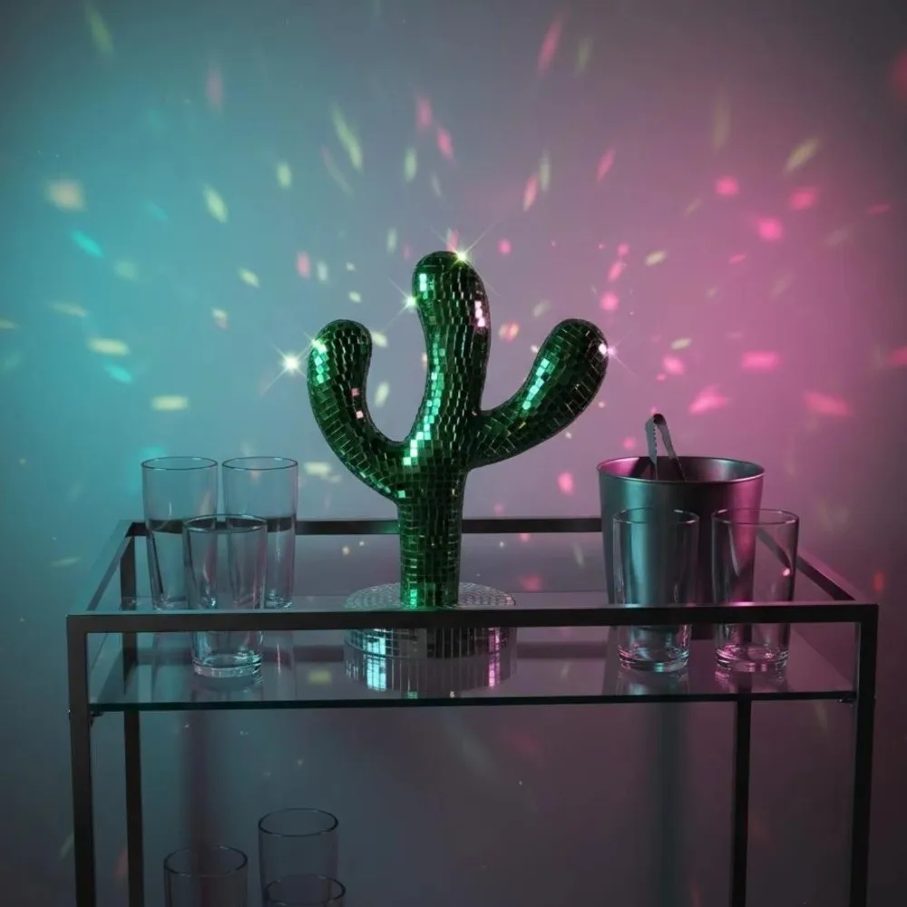 Shining Disco Ball Cactus Ornament Glass Mirror Sparkling Reflective Ornament Handmade Reflective Desktop Figurine Christmas