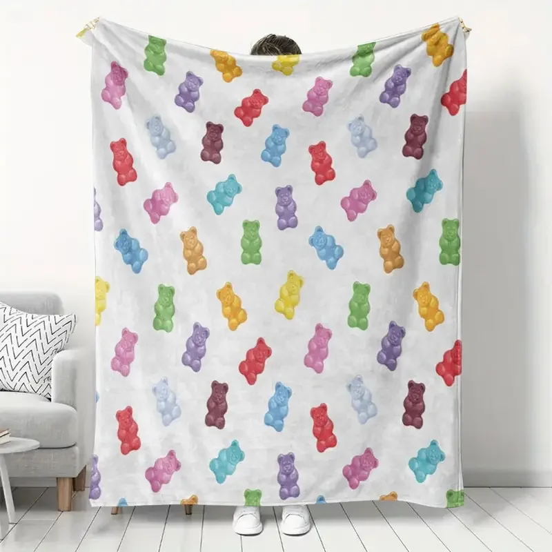 

Colorful Candy Bear Pattern - Flannel Blanket - Warm and Soft, Suitable for Bed, Office, Home, Sofa, Halloween and Christmas