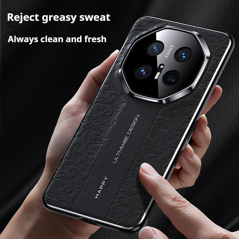Luxurious Leather Back Electroplated Hard PC Cover Case For Huawei Mate 70 60 50 40 Pro RS Honor Magic 6 7 Pro