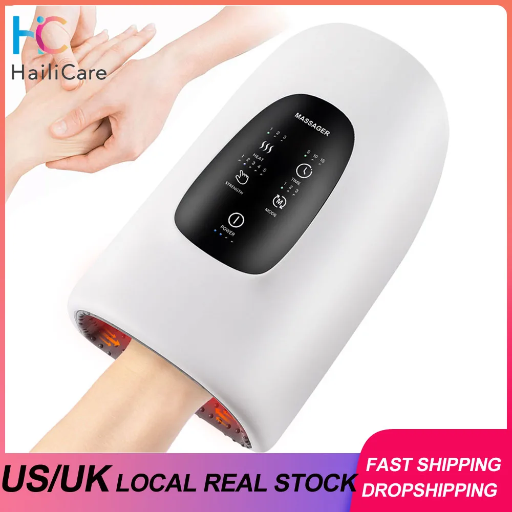 

US UK Stock Electric Hand Massager Air Compression Heating Palm Finger Massage Machine for Finger Numbness Acupoint Massager
