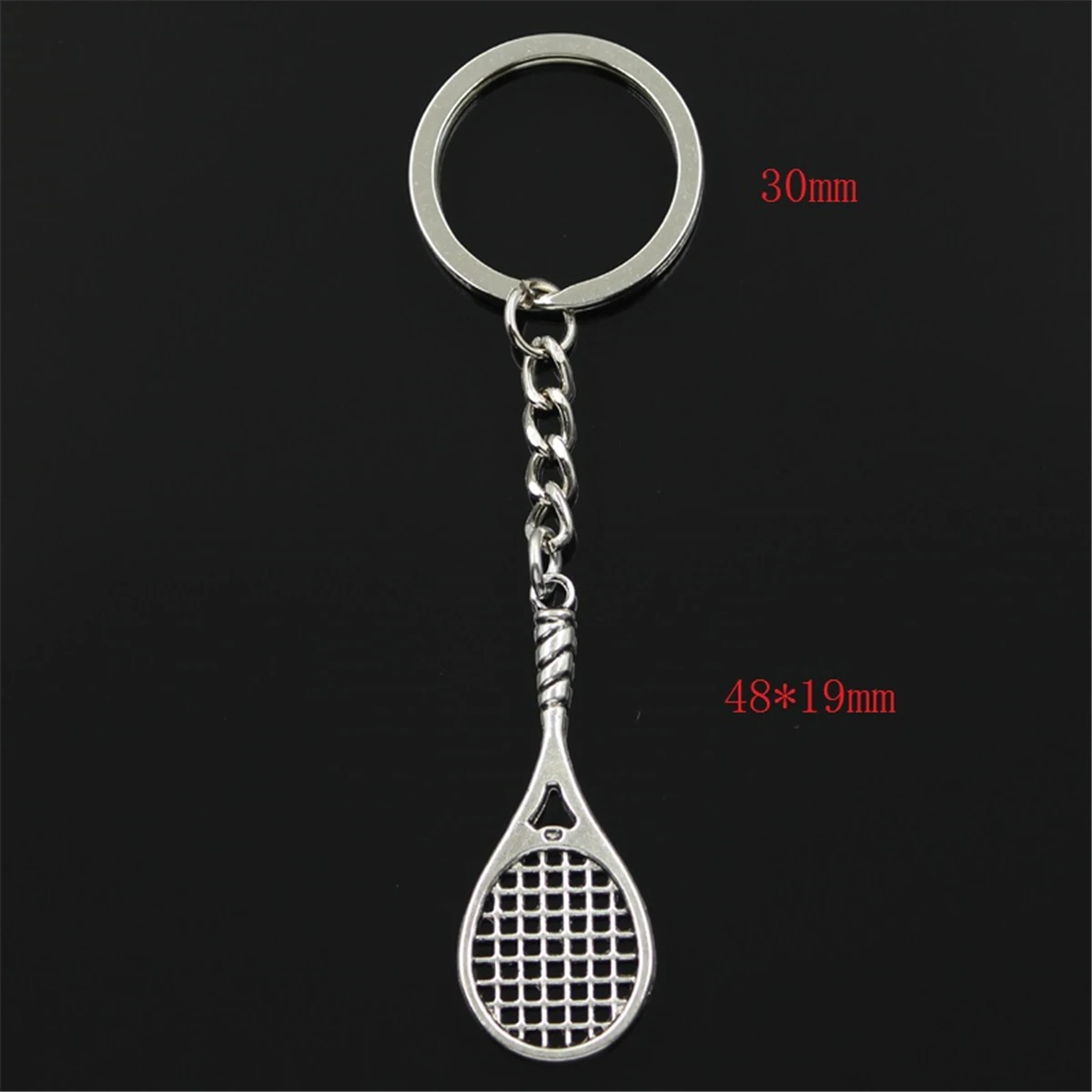 New Fashion Men 30mm Car Keychain DIY Metal Holder Chain Vintage Badminton Tennis Racket 48x19mm Silver Color Pendant Gift