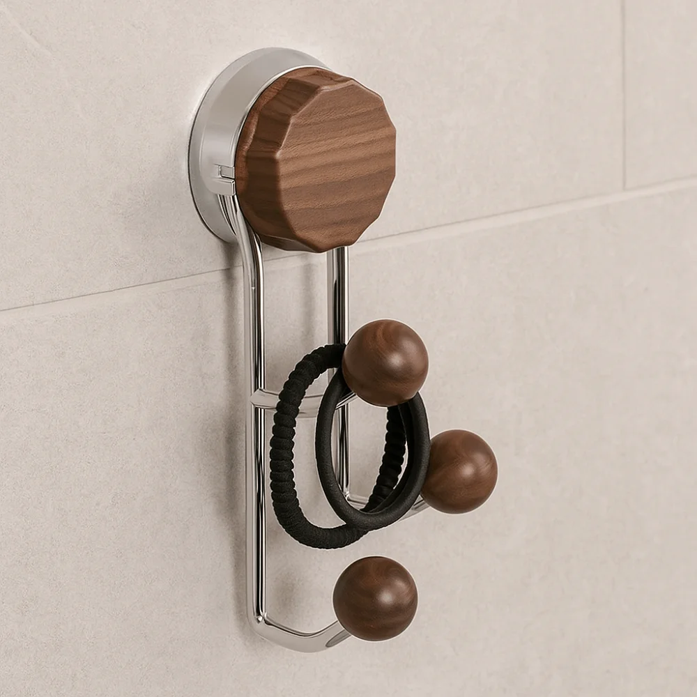 

Antique Suction Cup Hook Stainless Steel Without Punching Vertical Hook Shelf Space Saving Wood Grain Design