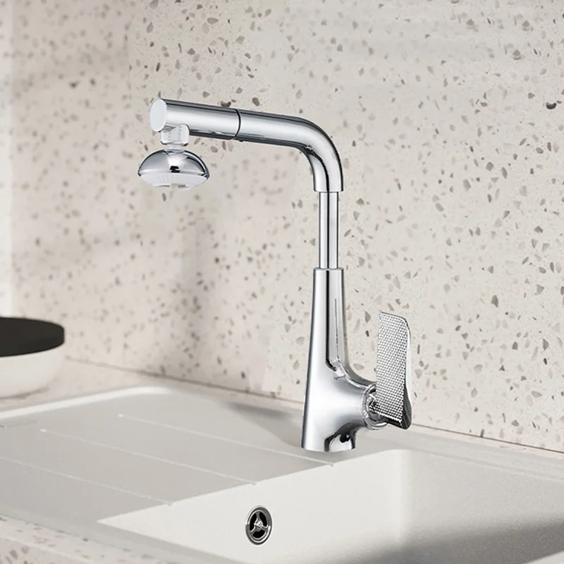 

Deck Mounted Kitchen Pull Out Sink Faucet Single Handle Cold Hot Mixer Tap Two Modes Kitchen Vessel Sink Faucets Chrome